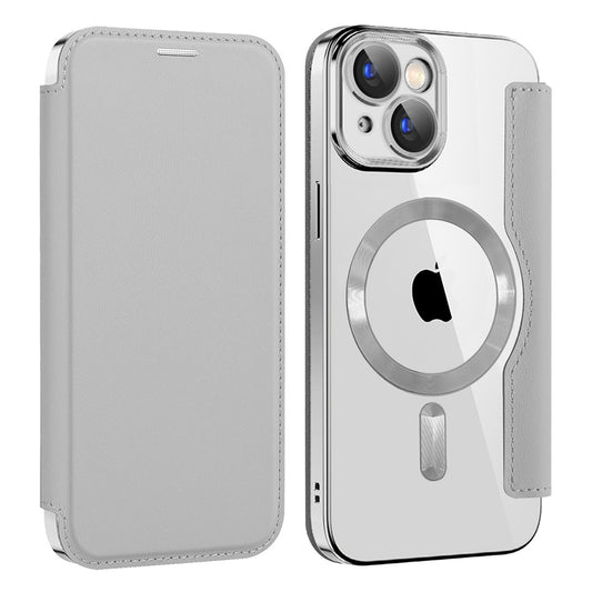 Husa MagSafe pentru Apple iPhone 15 Plus, Techsuit, SmartMag Book, Gri