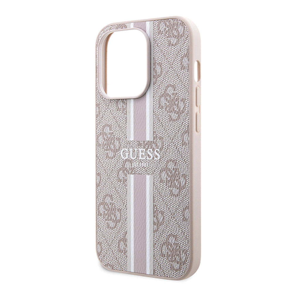 Husa MagSafe pentru Apple iPhone 15 Pro, Guess, 4G Printed Stripes, Roz