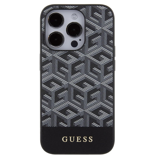 Husa MagSafe pentru Apple iPhone 15 Pro, Guess, GCube Stripes, Neagra