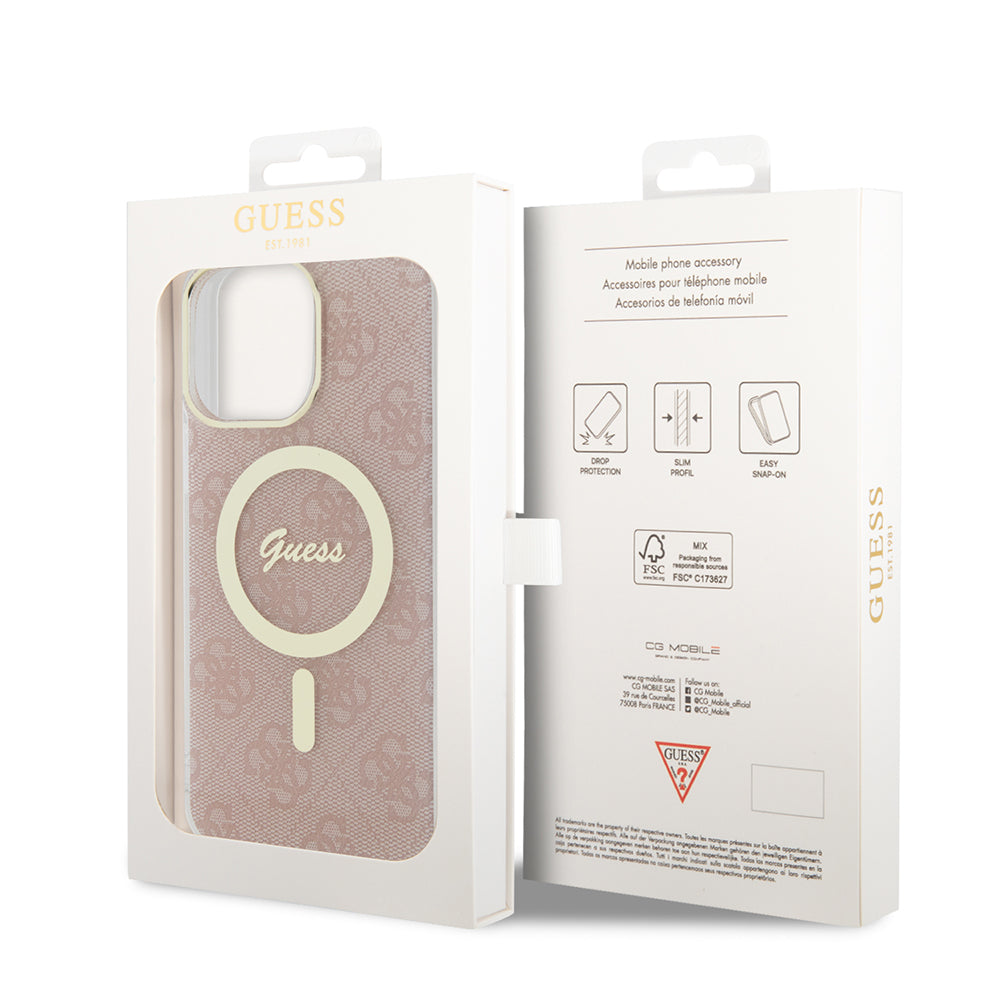 Husa MagSafe pentru Apple iPhone 15 Pro, Guess, IML 4G, Roz