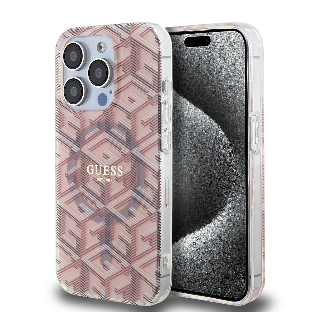 Husa MagSafe pentru Apple iPhone 15 Pro, Guess, IML Gcube, Roz