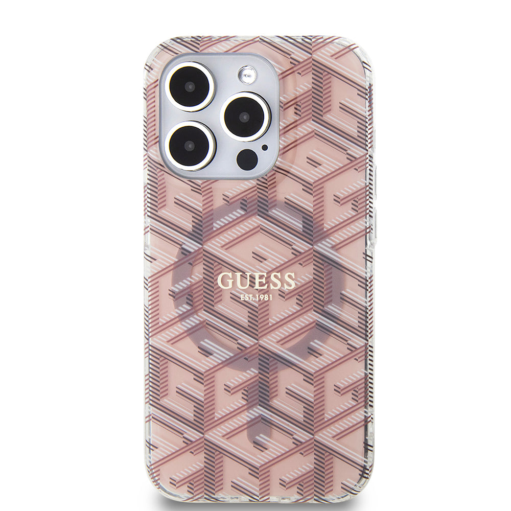 Husa MagSafe pentru Apple iPhone 15 Pro, Guess, IML Gcube, Roz