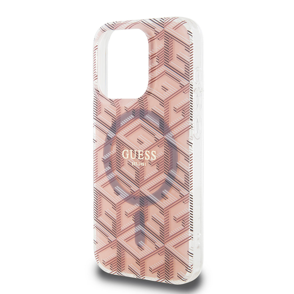 Husa MagSafe pentru Apple iPhone 15 Pro, Guess, IML Gcube, Roz