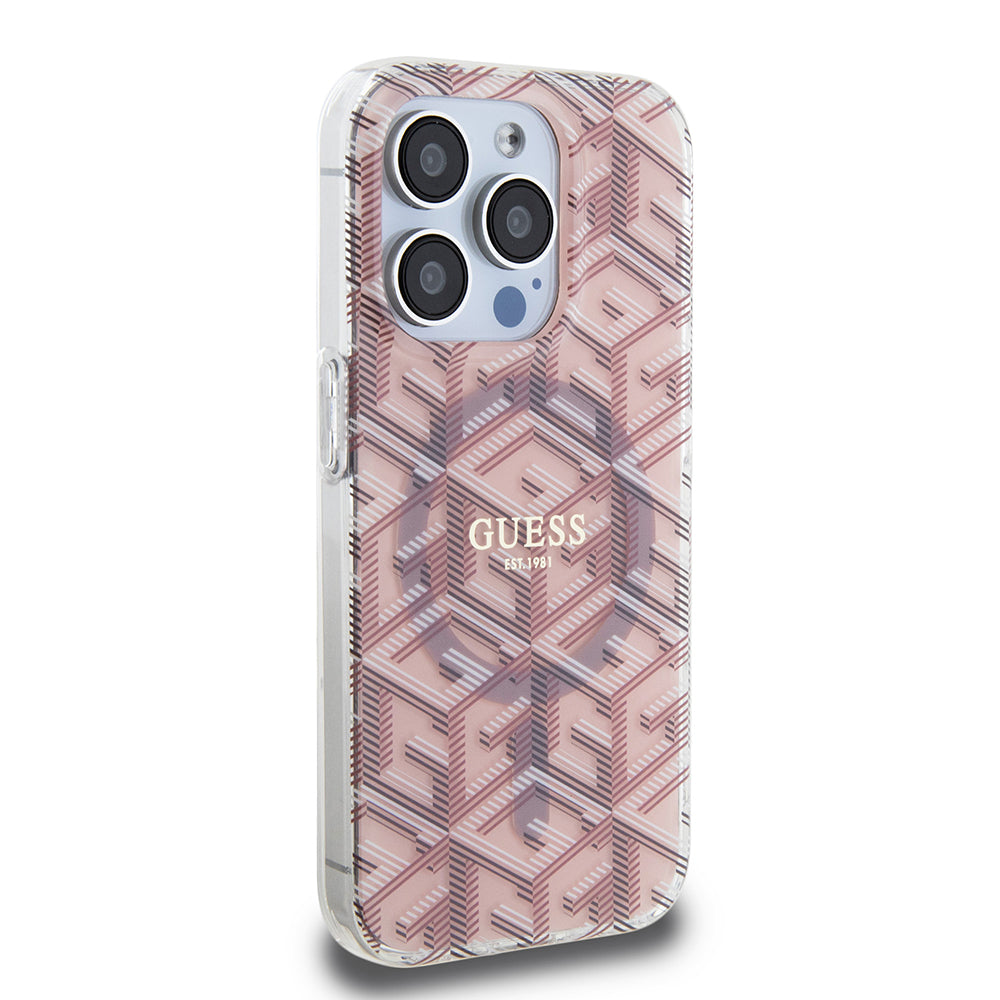 Husa MagSafe pentru Apple iPhone 15 Pro, Guess, IML Gcube, Roz