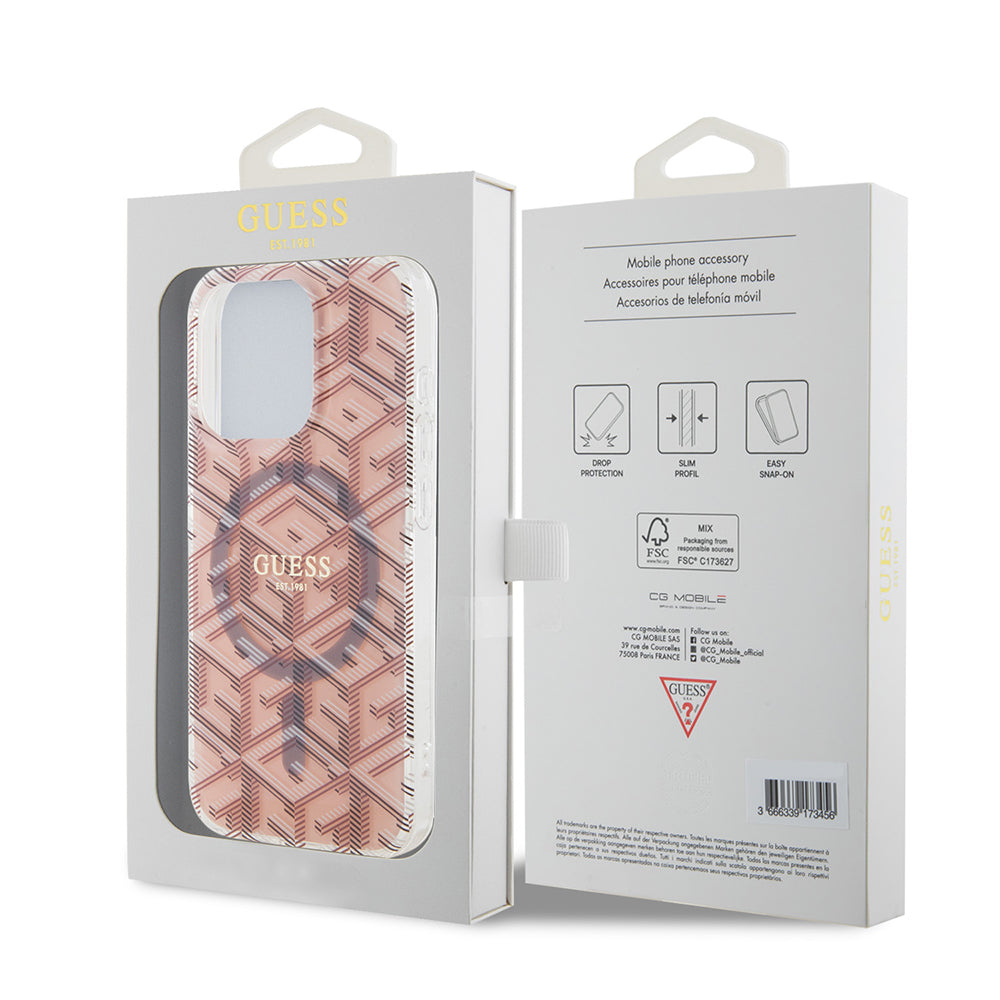 Husa MagSafe pentru Apple iPhone 15 Pro, Guess, IML Gcube, Roz