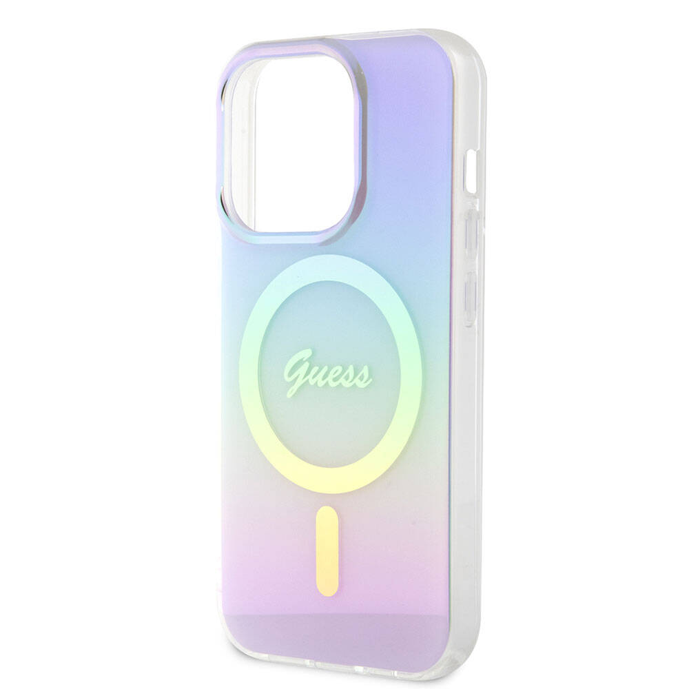 Husa MagSafe pentru Apple iPhone 15 Pro, Guess, IML Iridescent, Mov