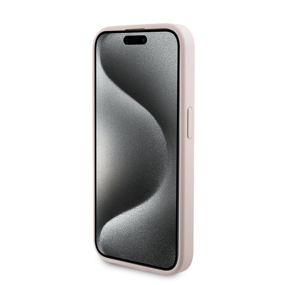 Husa MagSafe pentru Apple iPhone 15 Pro, Guess, Powerbank 4G Metal Logo, Roz