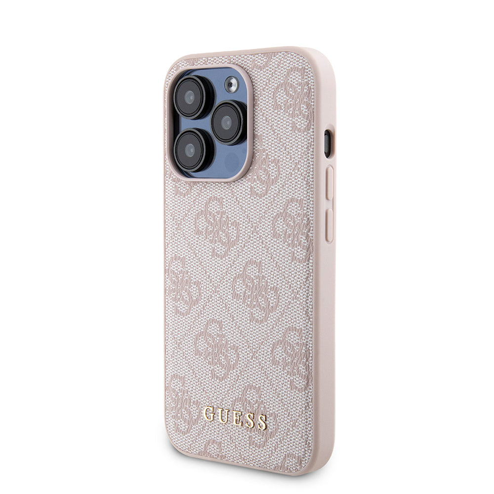 Husa MagSafe pentru Apple iPhone 15 Pro, Guess, Powerbank 4G Metal Logo, Roz