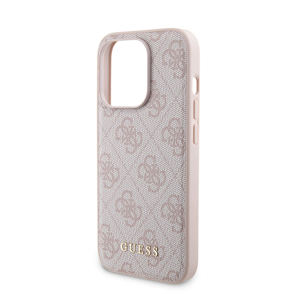 Husa MagSafe pentru Apple iPhone 15 Pro, Guess, Powerbank 4G Metal Logo, Roz