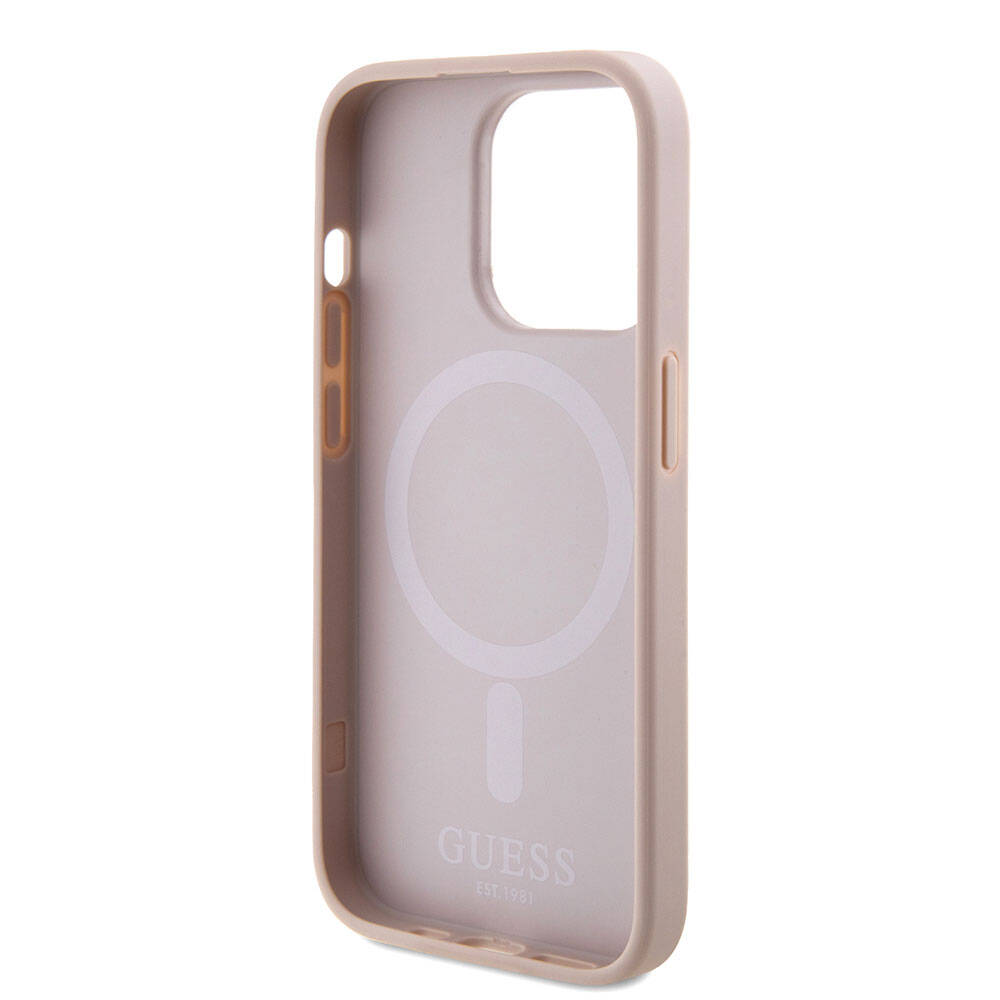 Husa MagSafe pentru Apple iPhone 15 Pro, Guess, Saffiano, Roz