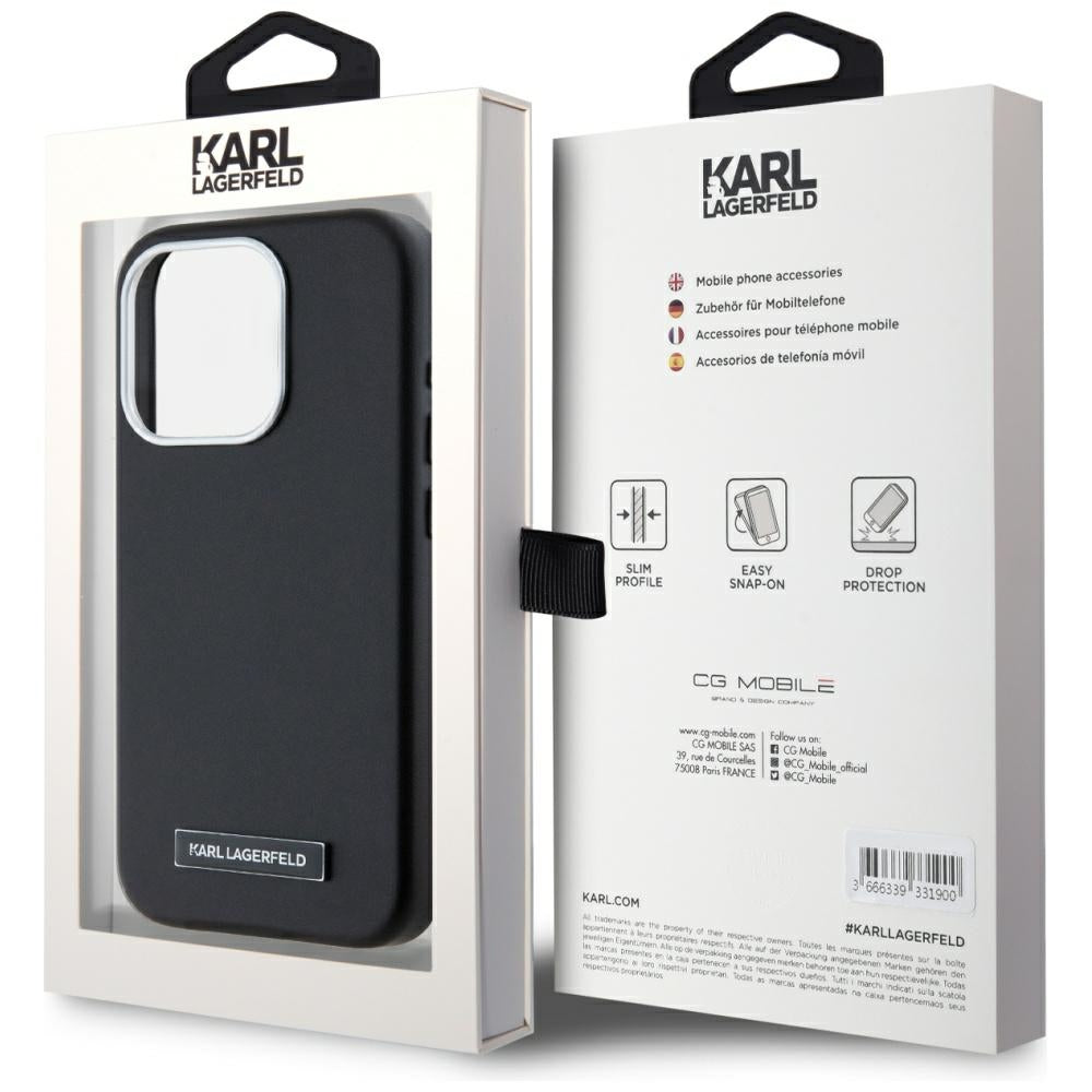 Husa MagSafe pentru Apple iPhone 15 Pro, Karl Lagerfeld, FW Metal Plate, Neagra