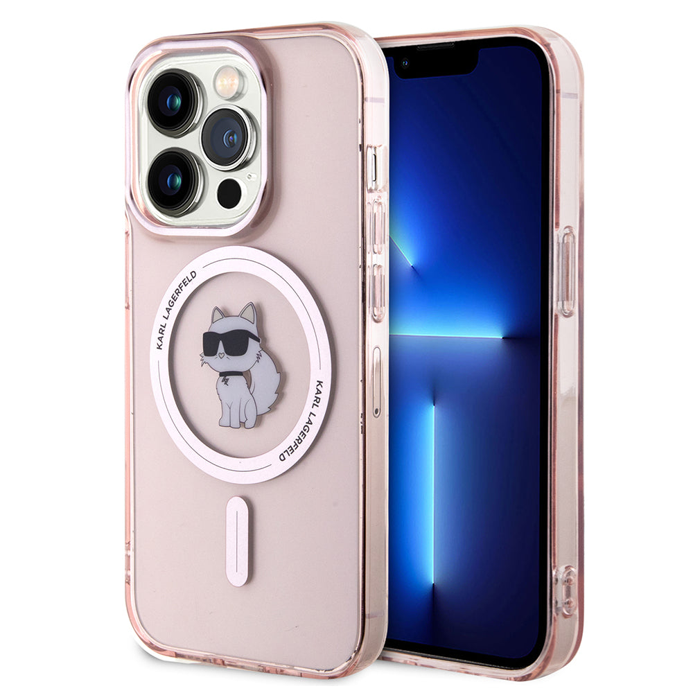 Husa MagSafe pentru Apple iPhone 15 Pro, Karl Lagerfeld, IML Choupette, Roz