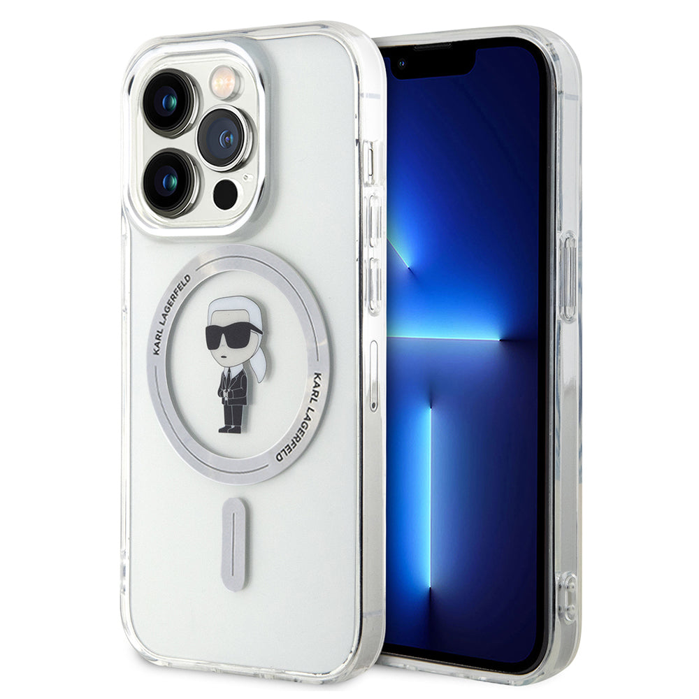 Husa MagSafe pentru Apple iPhone 15 Pro, Karl Lagerfeld, IML Ikonik Karl, Transparenta