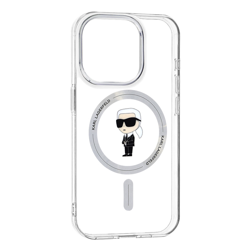 Husa MagSafe pentru Apple iPhone 15 Pro, Karl Lagerfeld, IML Ikonik Karl, Transparenta