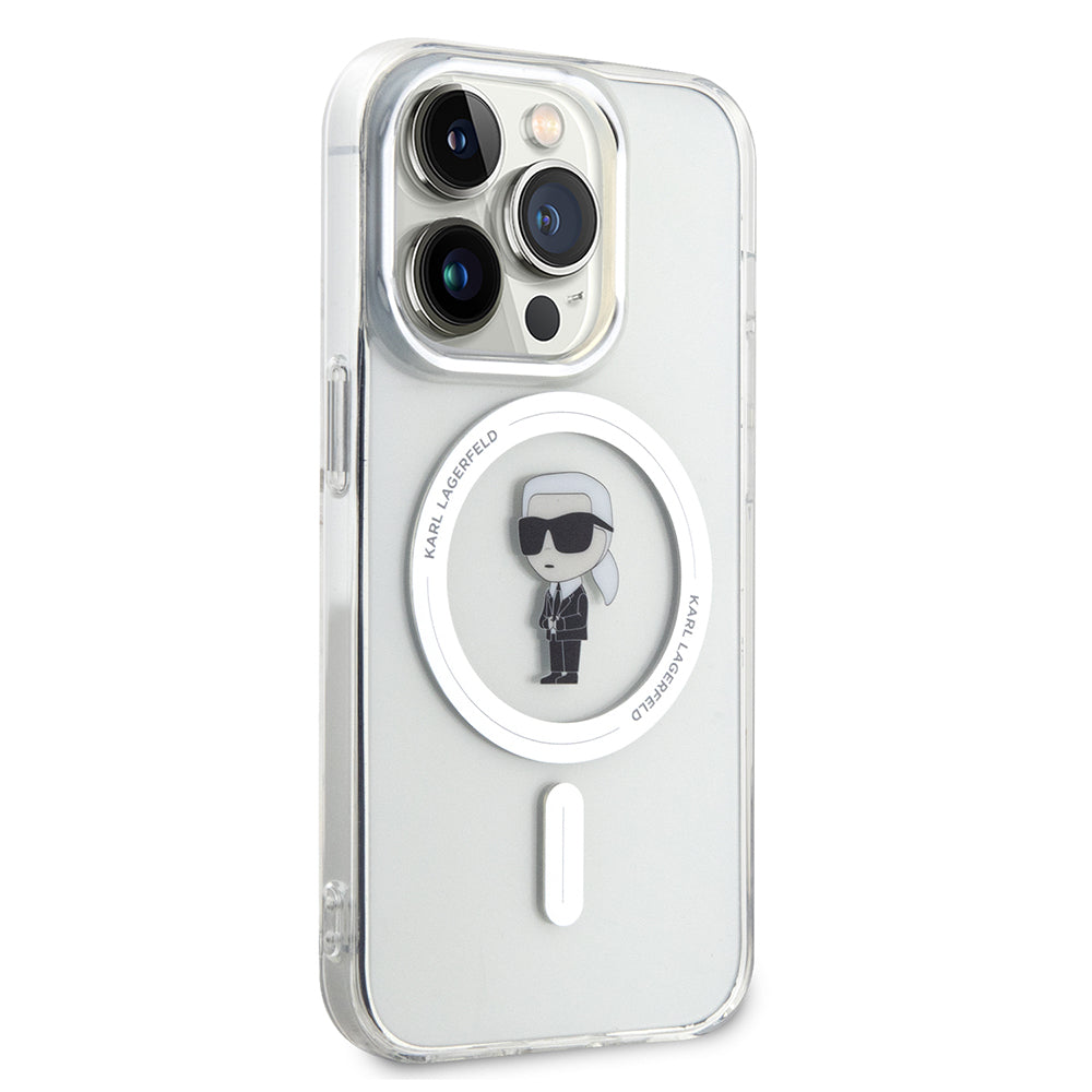 Husa MagSafe pentru Apple iPhone 15 Pro, Karl Lagerfeld, IML Ikonik Karl, Transparenta