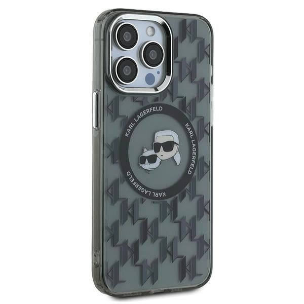 Husa MagSafe pentru Apple iPhone 15 Pro, Karl Lagerfeld, IML Monogram Karl & Choupette's Heads, Neagra