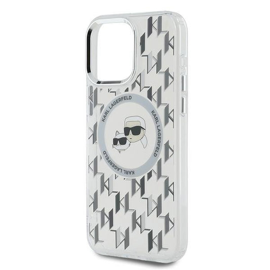Husa MagSafe pentru Apple iPhone 15 Pro, Karl Lagerfeld, IML Monogram Karl & Choupette's Heads, Transparenta