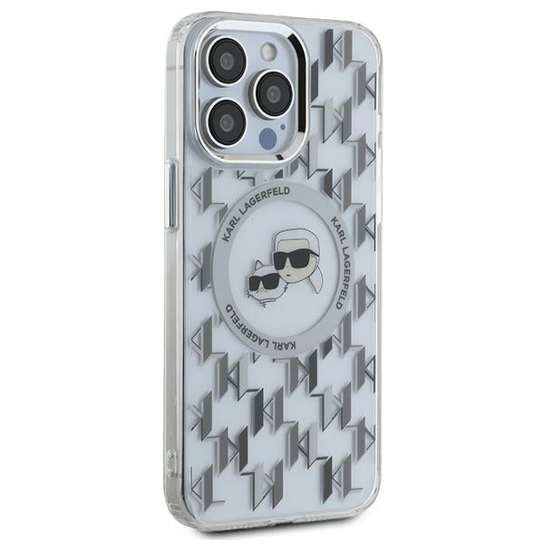 Husa MagSafe pentru Apple iPhone 15 Pro, Karl Lagerfeld, IML Monogram Karl & Choupette's Heads, Transparenta