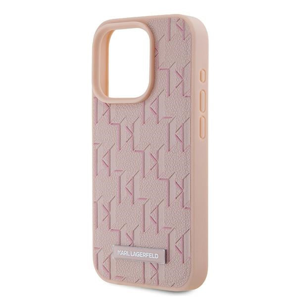 Husa MagSafe pentru Apple iPhone 15 Pro, Karl Lagerfeld, Monogram Metal Logo, Roz