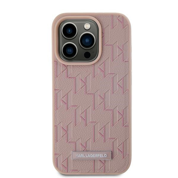 Husa MagSafe pentru Apple iPhone 15 Pro, Karl Lagerfeld, Monogram Metal Logo, Roz