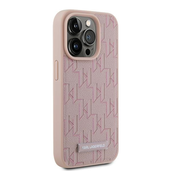 Husa MagSafe pentru Apple iPhone 15 Pro, Karl Lagerfeld, Monogram Metal Logo, Roz