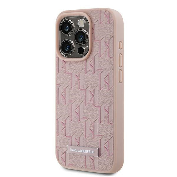 Husa MagSafe pentru Apple iPhone 15 Pro, Karl Lagerfeld, Monogram Metal Logo, Roz