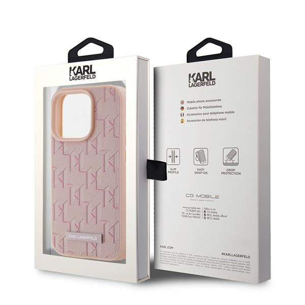 Husa MagSafe pentru Apple iPhone 15 Pro, Karl Lagerfeld, Monogram Metal Logo, Roz