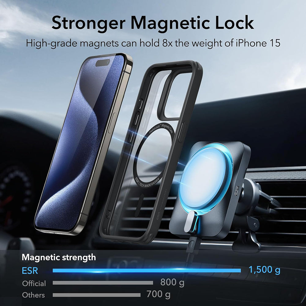 Husa MagSafe pentru Apple iPhone 15 Pro Max, ESR, Classic Hybrid, Neagra Transparenta