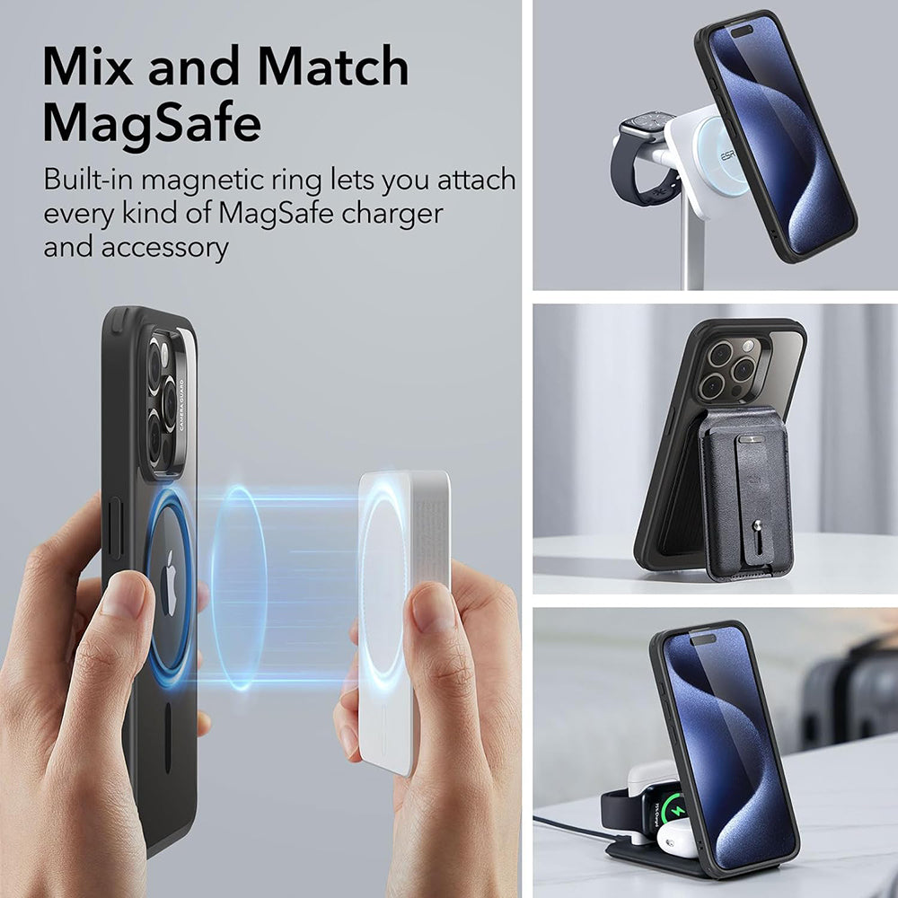 Husa MagSafe pentru Apple iPhone 15 Pro Max, ESR, Classic Hybrid, Neagra Transparenta