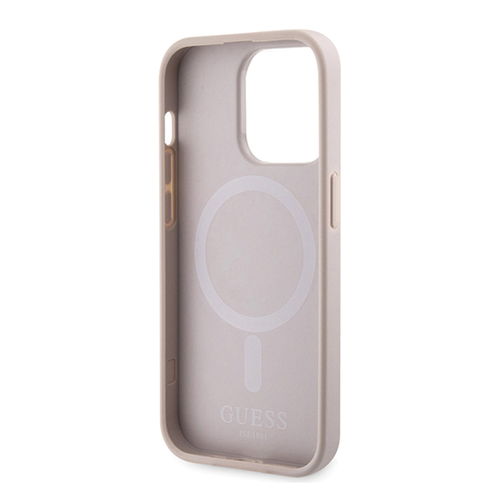 Husa MagSafe pentru Apple iPhone 15 Pro Max, Guess, 4G Printed Stripes, Roz