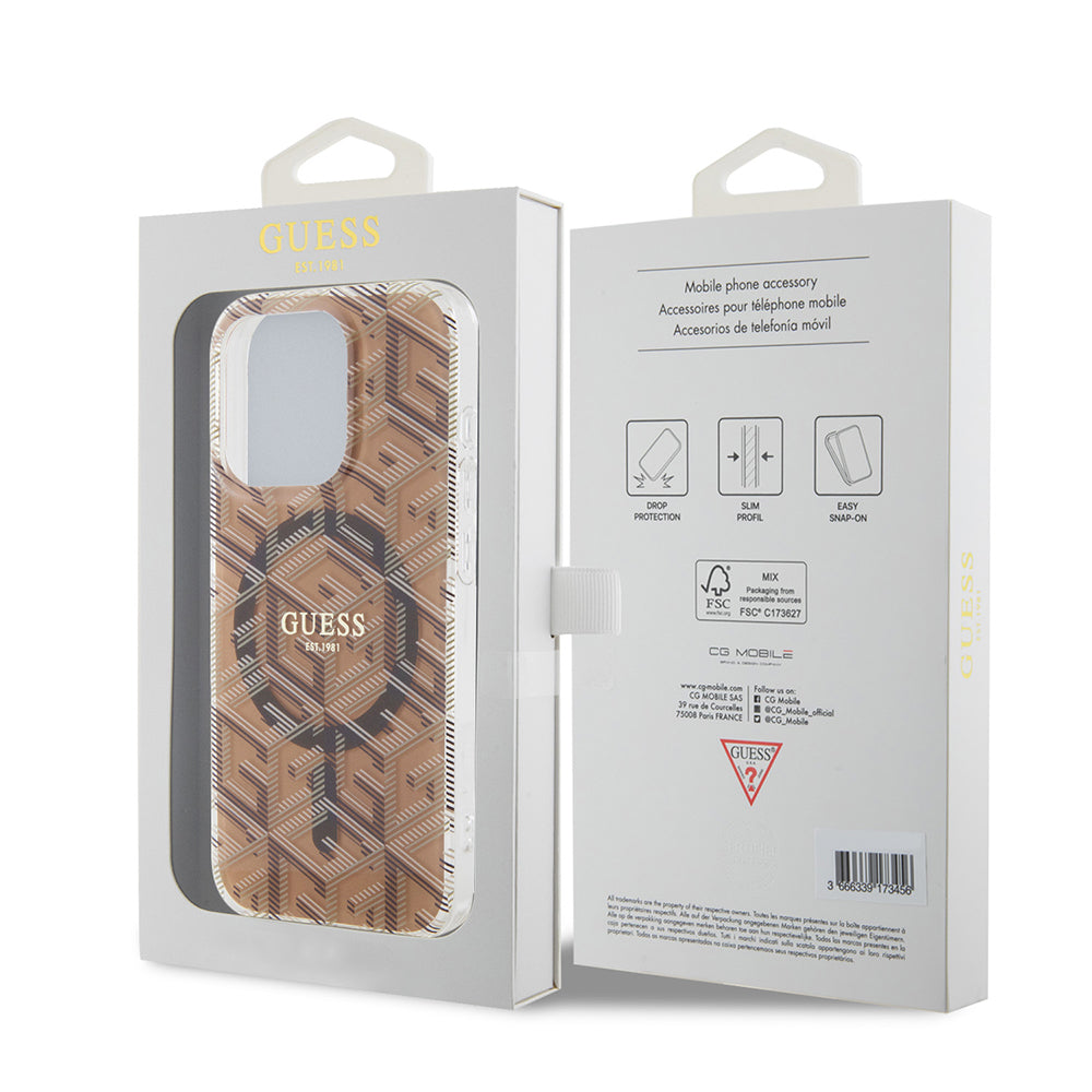Husa MagSafe pentru Apple iPhone 15 Pro Max, Guess, IML Gcube, Maro