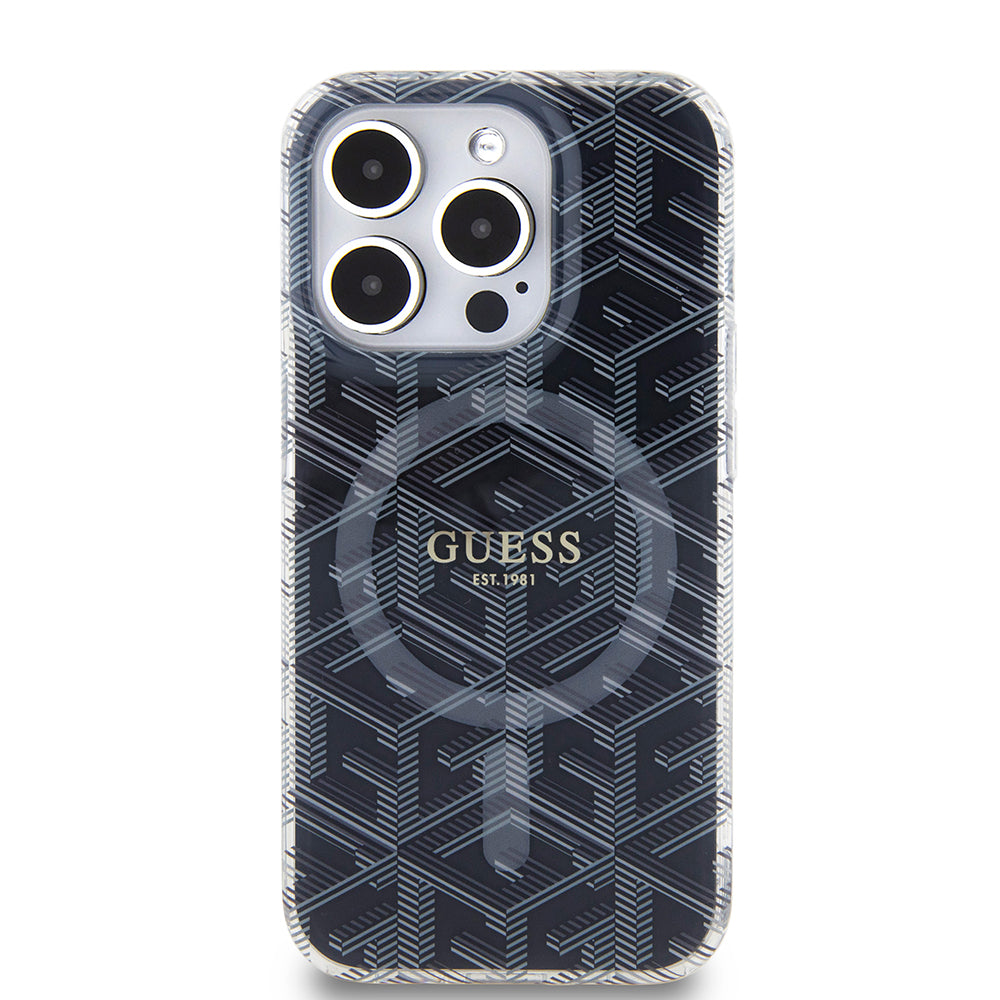 Husa MagSafe pentru Apple iPhone 15 Pro Max, Guess, IML Gcube, Neagra