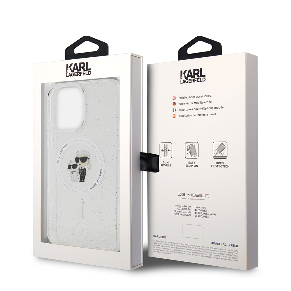 Husa MagSafe pentru Apple iPhone 15 Pro Max, Karl Lagerfeld, Glitter, Transparenta