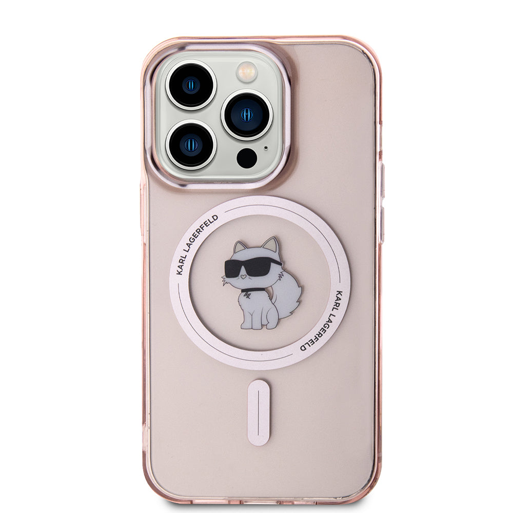 Husa MagSafe pentru Apple iPhone 15 Pro Max, Karl Lagerfeld, IML Choupette, Roz