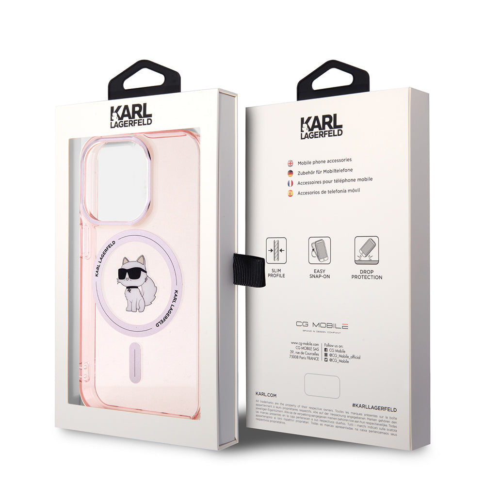 Husa MagSafe pentru Apple iPhone 15 Pro Max, Karl Lagerfeld, IML Choupette, Roz