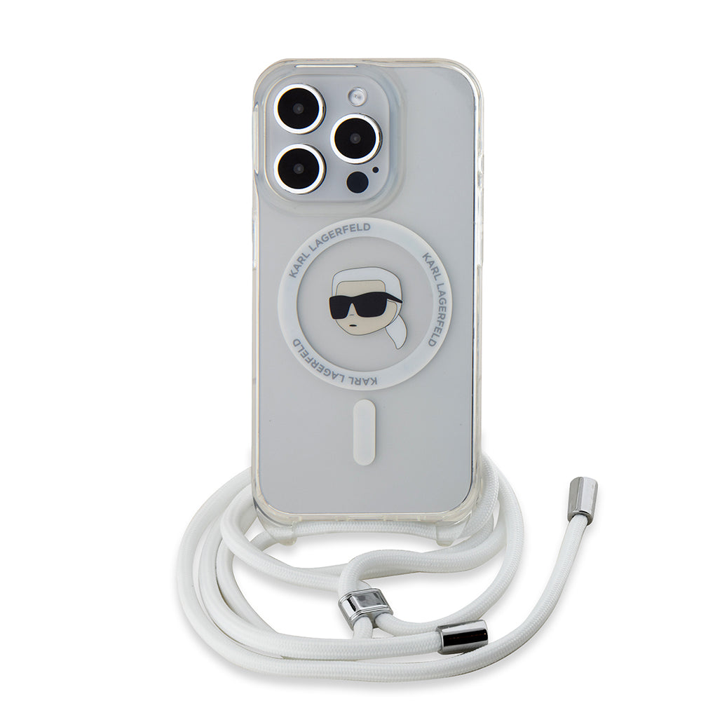Husa MagSafe pentru Apple iPhone 15 Pro Max, Karl Lagerfeld, IML Crossbody Karl's Head, Transparenta