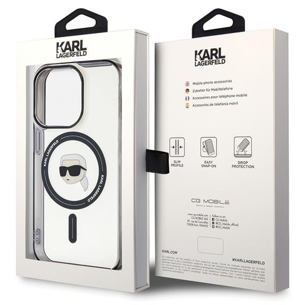Husa MagSafe pentru Apple iPhone 15 Pro Max, Karl Lagerfeld, IML Karl's Head, Transparenta