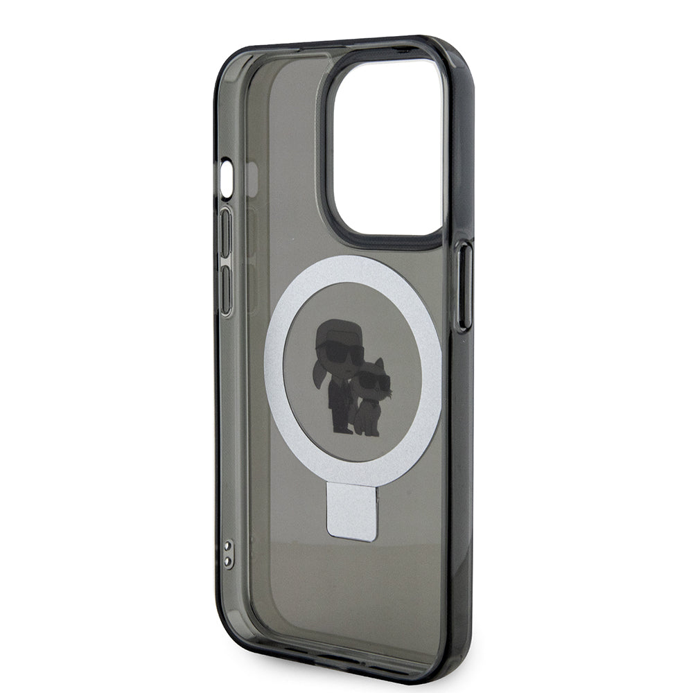 Husa MagSafe pentru Apple iPhone 15 Pro Max, Karl Lagerfeld, Ring Stand Karl & Choupette, Neagra