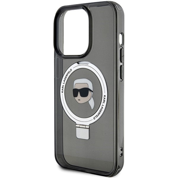 Husa MagSafe pentru Apple iPhone 15 Pro Max, Karl Lagerfeld, Ring Stand Karl's Head, Neagra