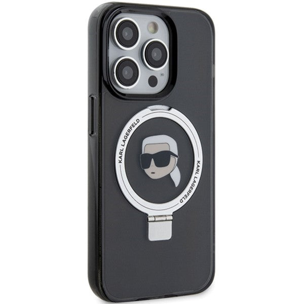 Husa MagSafe pentru Apple iPhone 15 Pro Max, Karl Lagerfeld, Ring Stand Karl's Head, Neagra