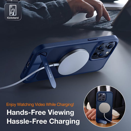 Husa MagSafe pentru Apple iPhone 15 Pro Max, Torras, Pstand, Bleumarin