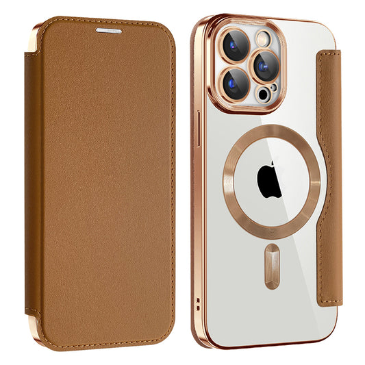 Husa MagSafe pentru Apple iPhone 15 Pro, Techsuit, SmartMag Book, Maro