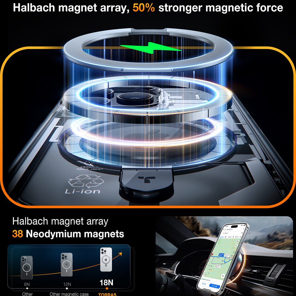 Husa MagSafe pentru Apple iPhone 15 Pro, Torras, Ostand, Transparenta