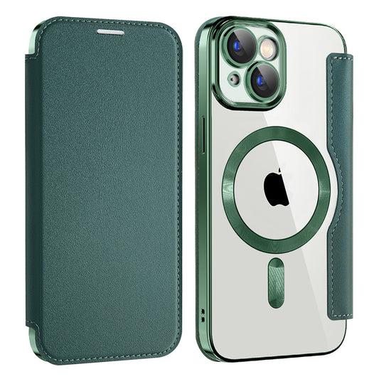 Husa MagSafe pentru Apple iPhone 15, Techsuit, SmartMag Book, Verde