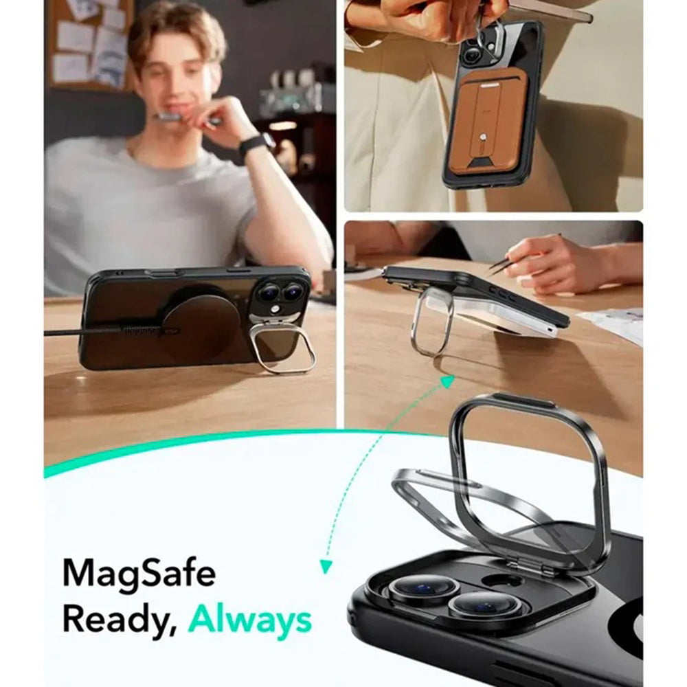 Husa MagSafe pentru Apple iPhone 16, ESR, Classic Hybrid Kickstand Slide, Neagra Transparenta