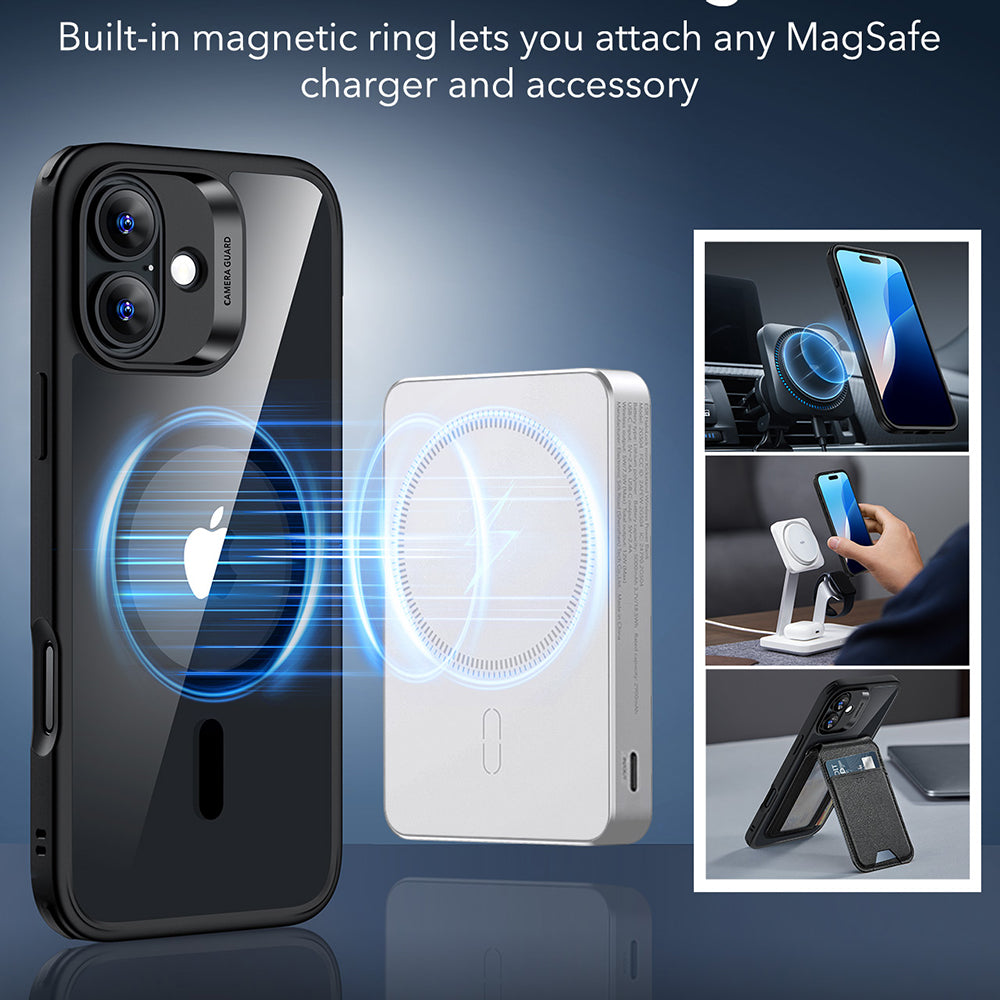 Husa MagSafe pentru Apple iPhone 16, ESR, Classic Hybrid, Neagra Transparenta