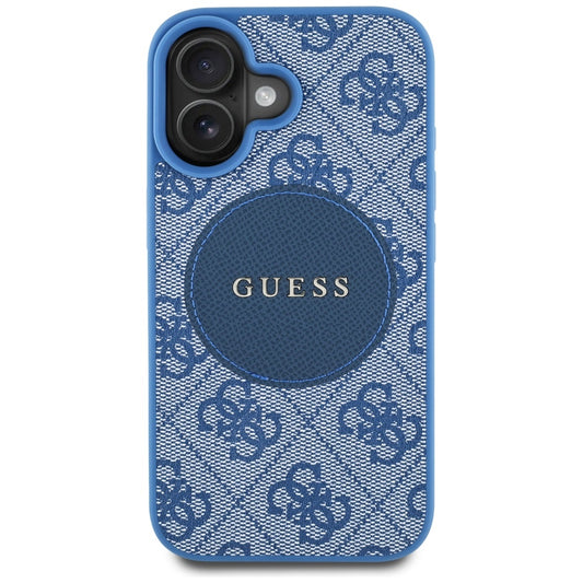Husa MagSafe pentru Apple iPhone 16, Guess, 4G Circle Classic Logo, Albastra