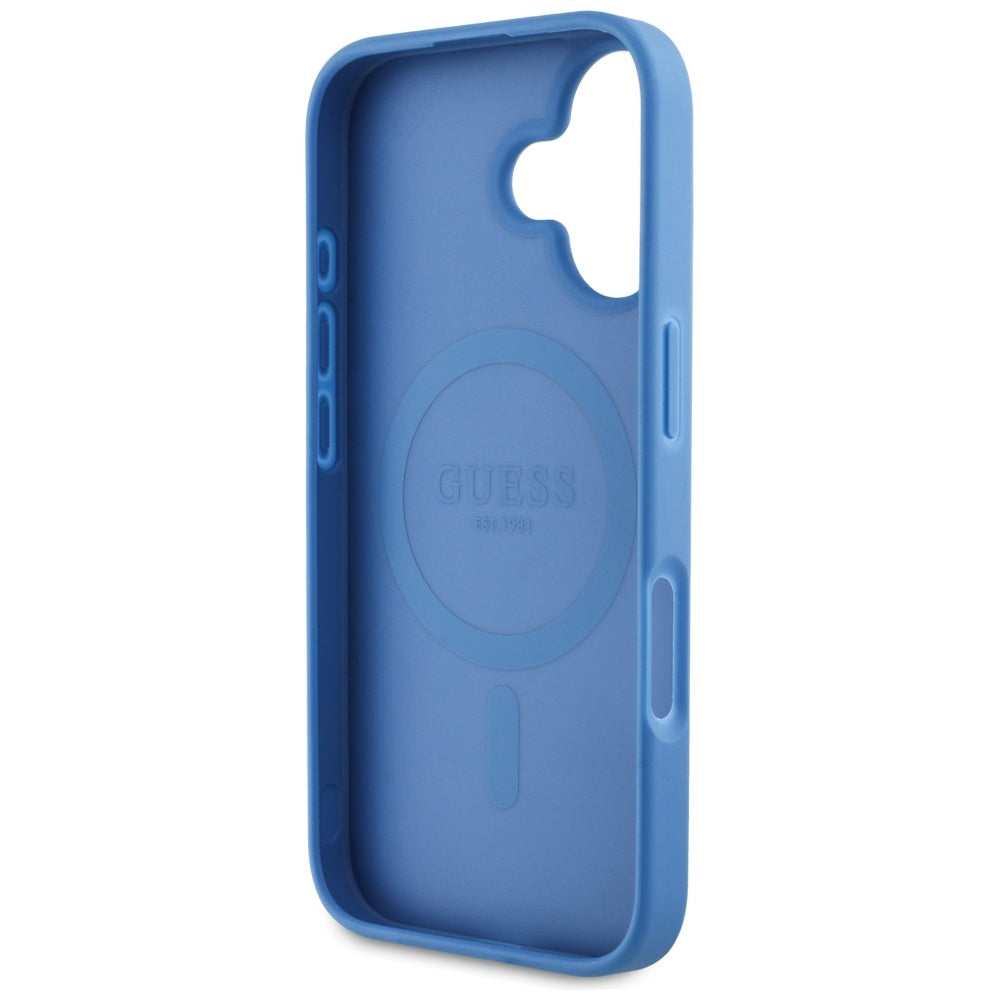 Husa MagSafe pentru Apple iPhone 16, Guess, 4G Circle Classic Logo, Albastra