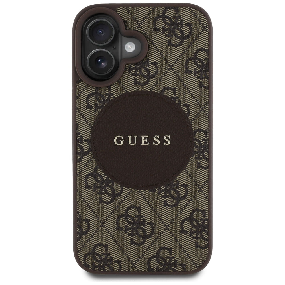 Husa MagSafe pentru Apple iPhone 16, Guess, 4G Circle Classic Logo, Maro