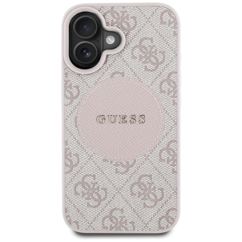Husa MagSafe pentru Apple iPhone 16, Guess, 4G Circle Classic Logo, Roz